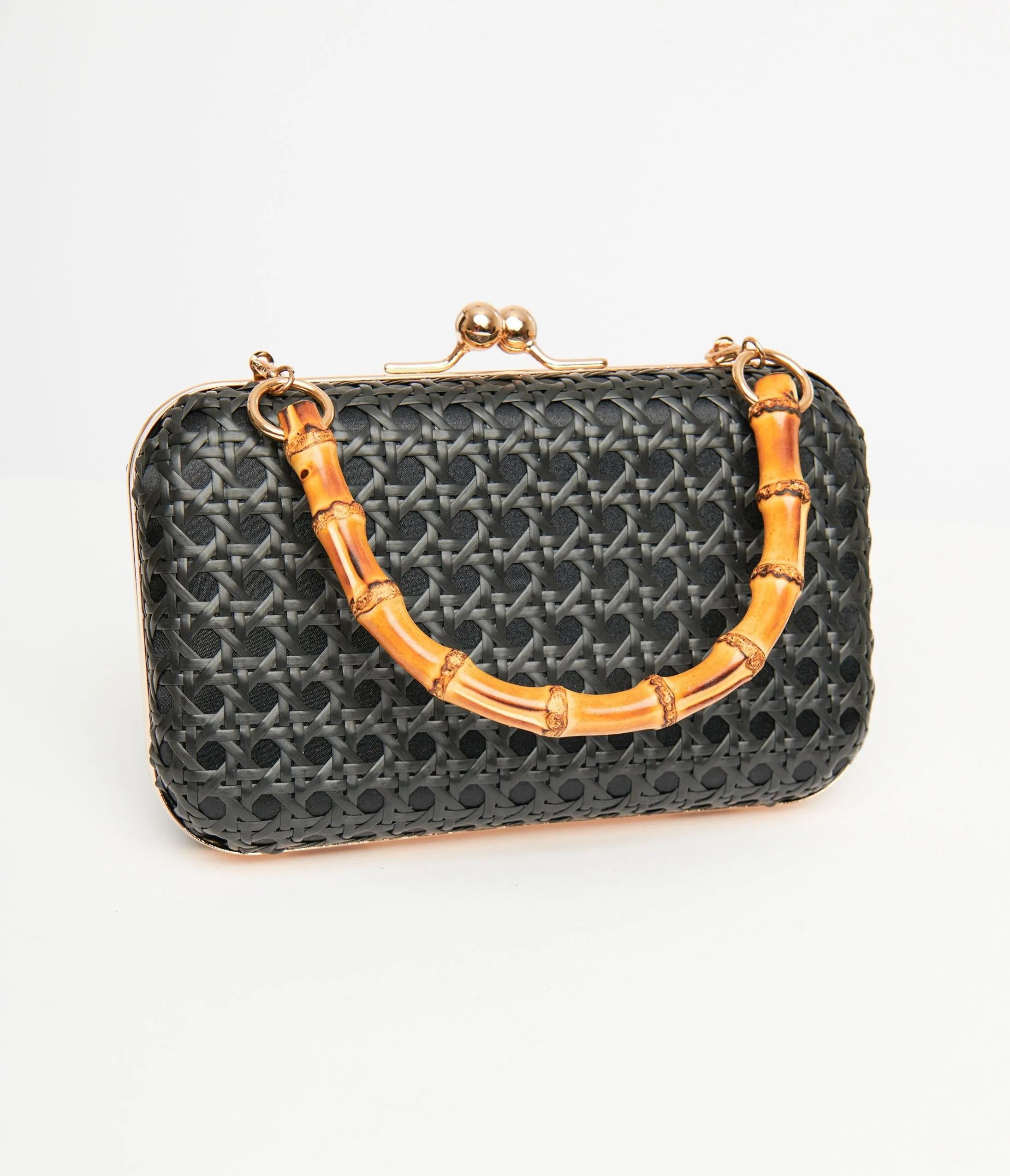 1950s Black Woven Clutch Handbag