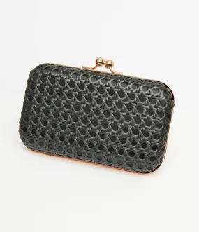 1950s Black Woven Clutch Handbag