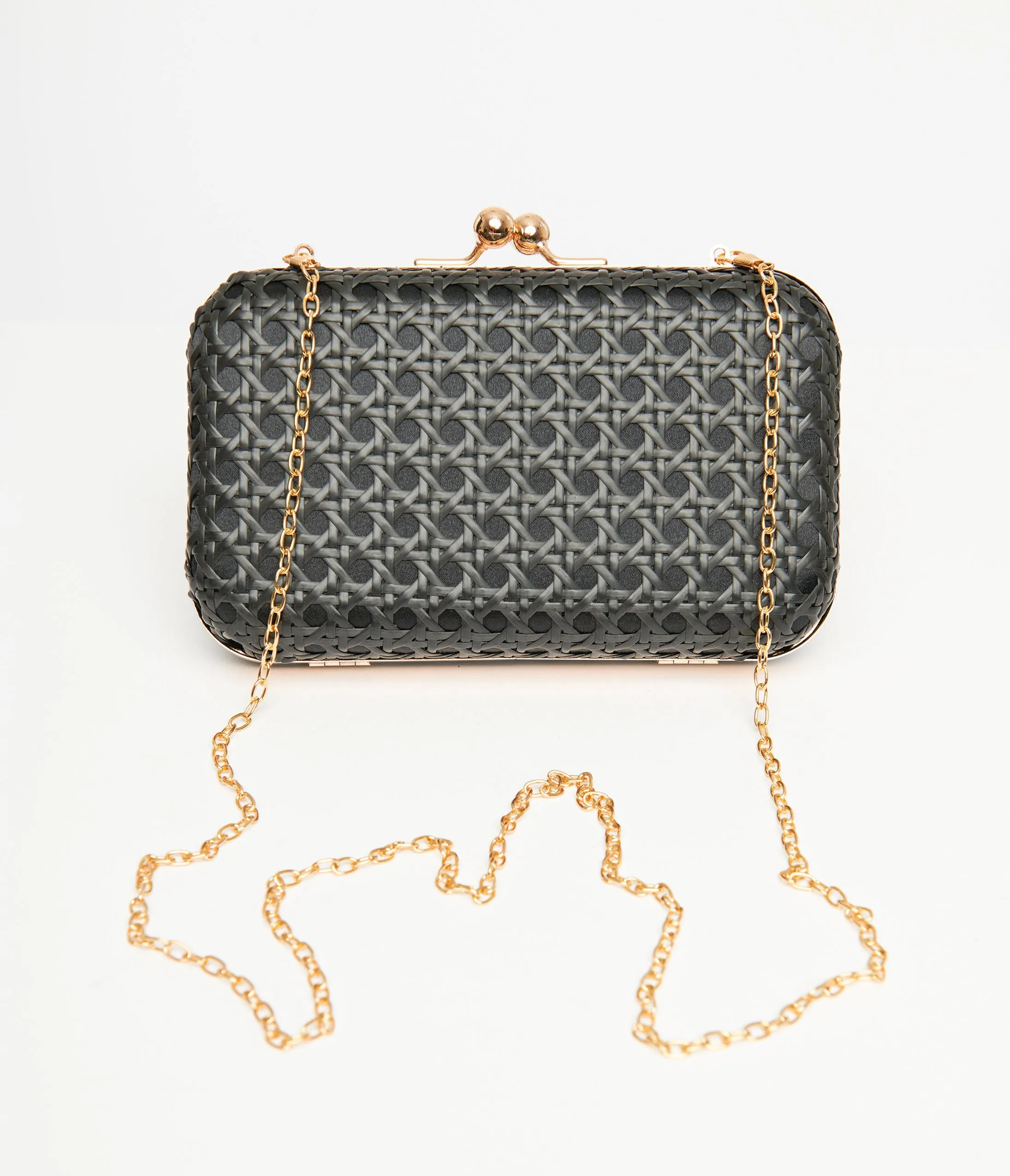 1950s Black Woven Clutch Handbag