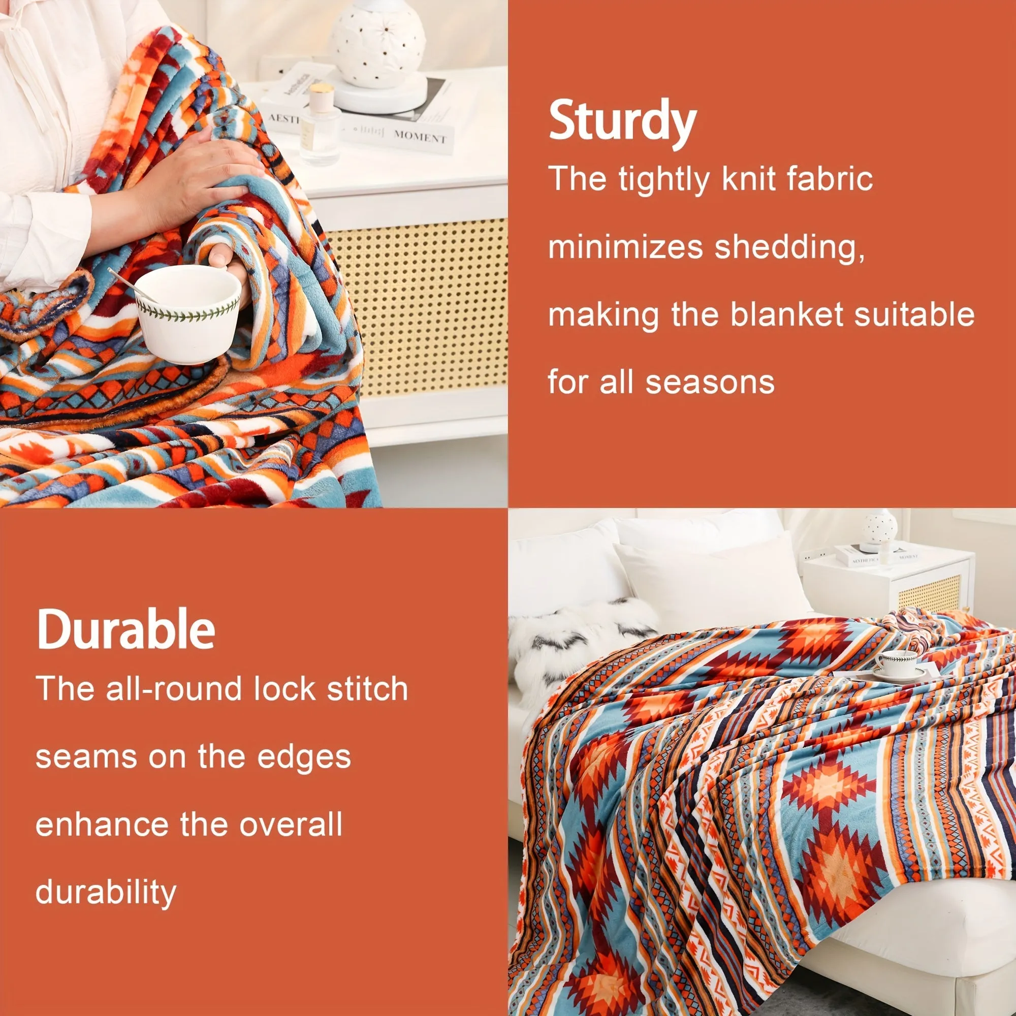 1pc 200gsm Blanket  Southwestern Flannel Blanket, Soft Warm Throw Blanket Nap Blanket For Couch Sofa Office Bed Camping Travel, 