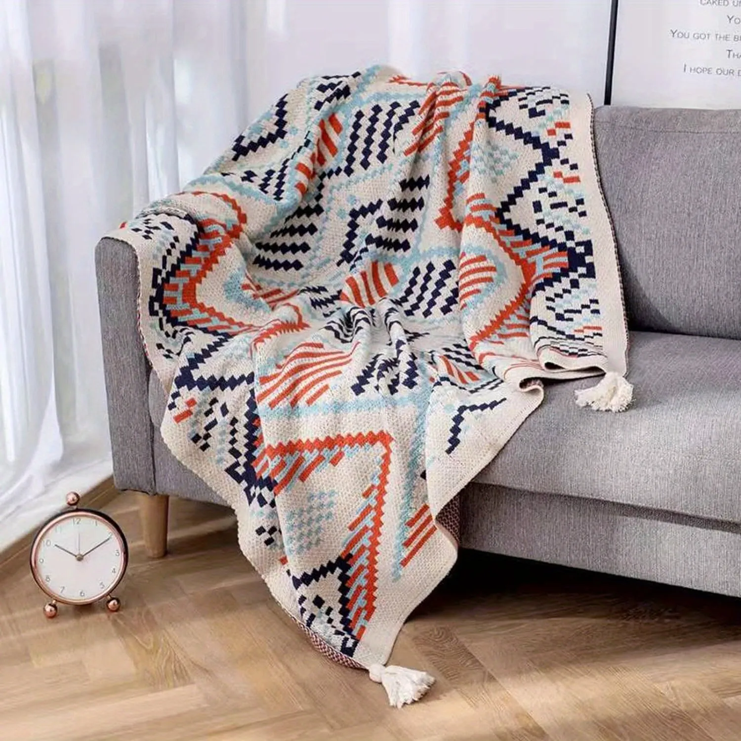 1pc Southwestern Style Knitted Blanket, Soft Warm Throw Blanket Nap Blanket For Couch Sofa Office Bed Office Camping Travelling,