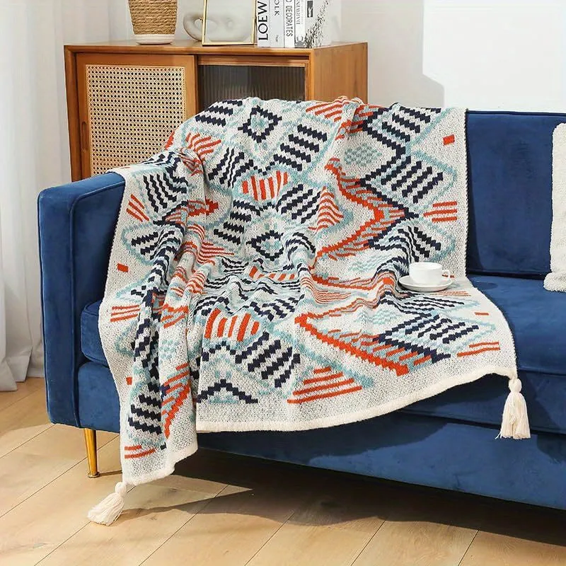 1pc Southwestern Style Knitted Blanket, Soft Warm Throw Blanket Nap Blanket For Couch Sofa Office Bed Office Camping Travelling,