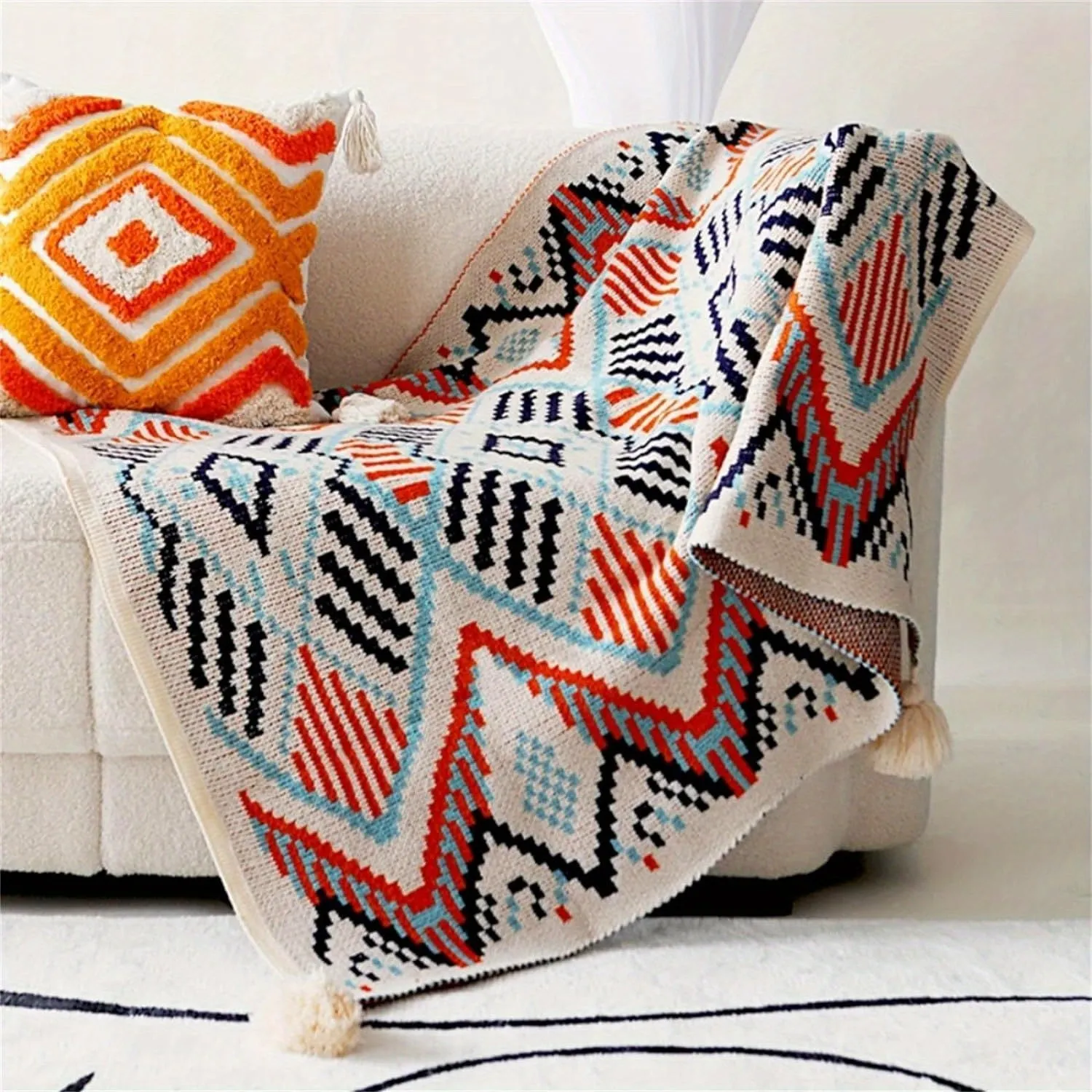 1pc Southwestern Style Knitted Blanket, Soft Warm Throw Blanket Nap Blanket For Couch Sofa Office Bed Office Camping Travelling,