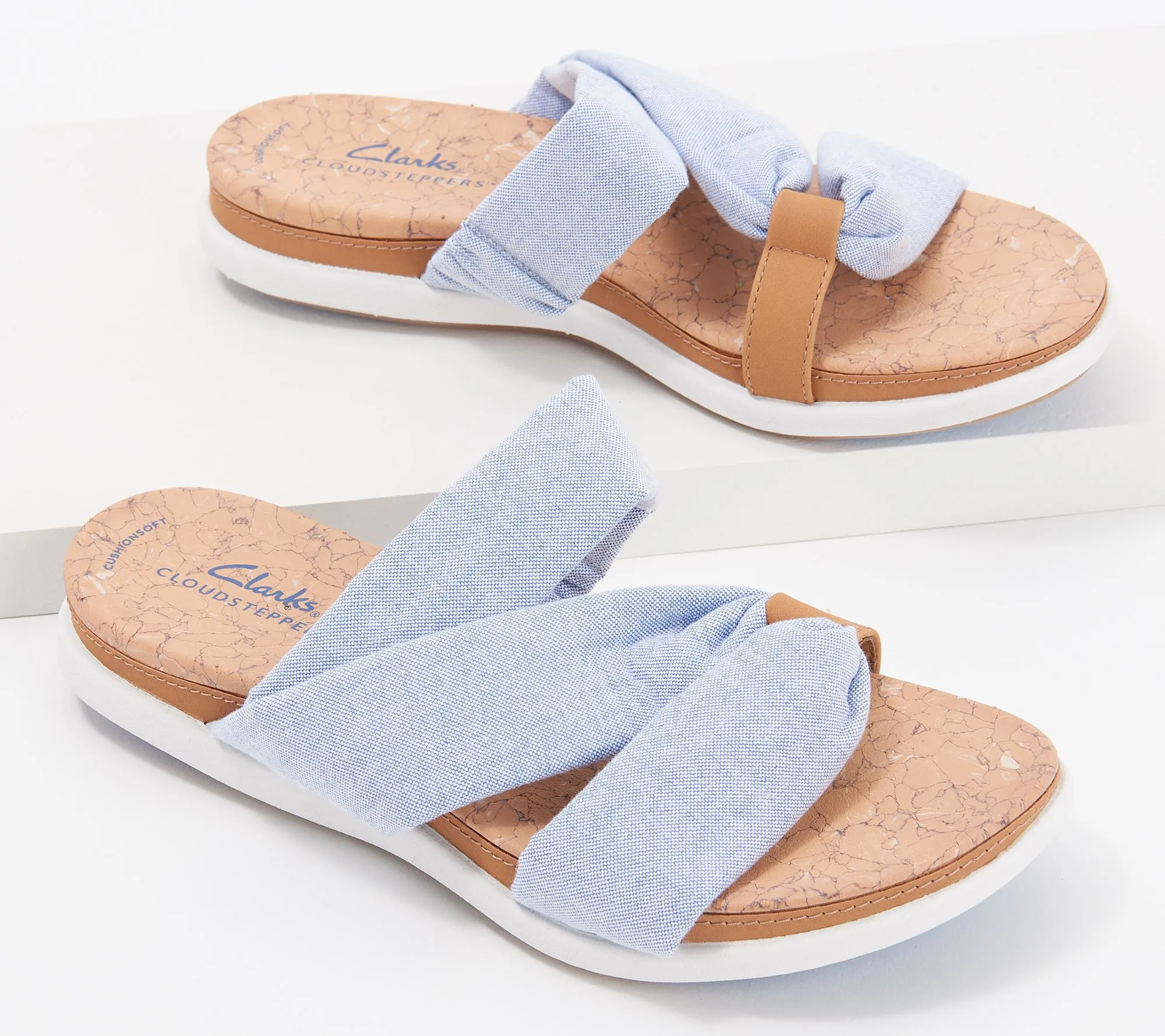 "As Is" Clarks Cloudsteppers Linens Slide Sandals - Eliza Skip