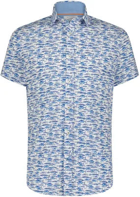 A Fish Named Fred Fishes Short Sleeve Shirt Jeans Blue