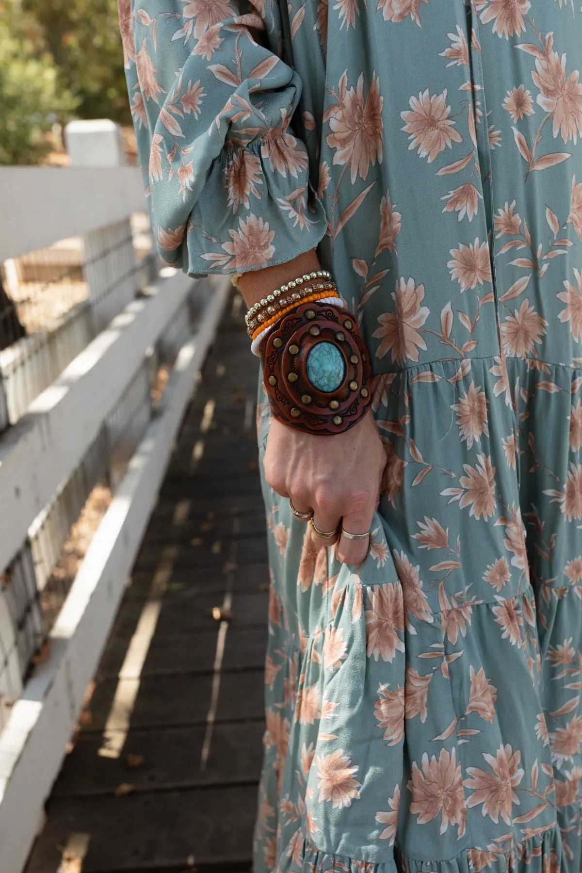 Aegean Boho Leather Cuff Bracelet - Brown