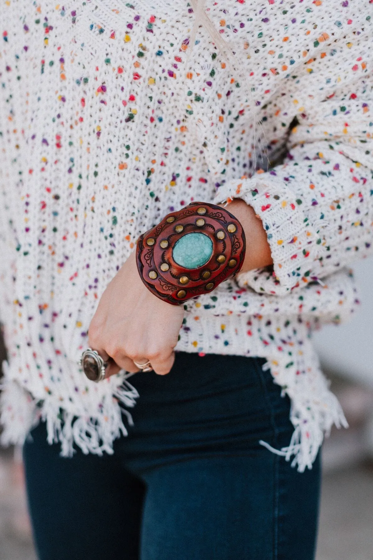 Aegean Boho Leather Cuff Bracelet - Brown