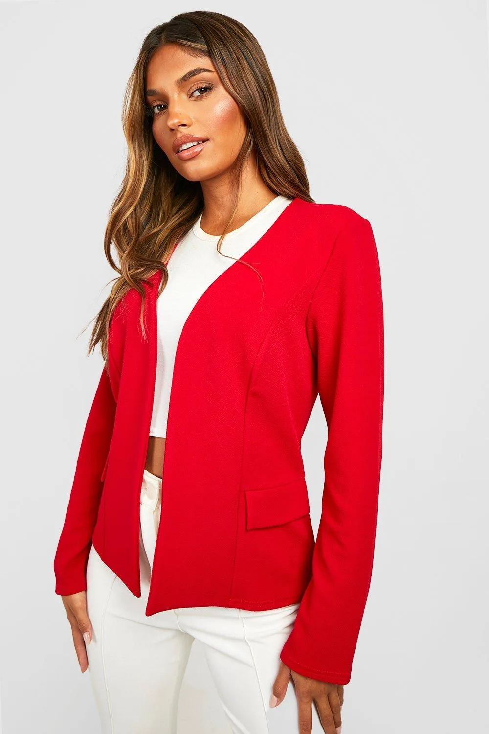 Basic Jersey Knit Collarless Fitted Blazer