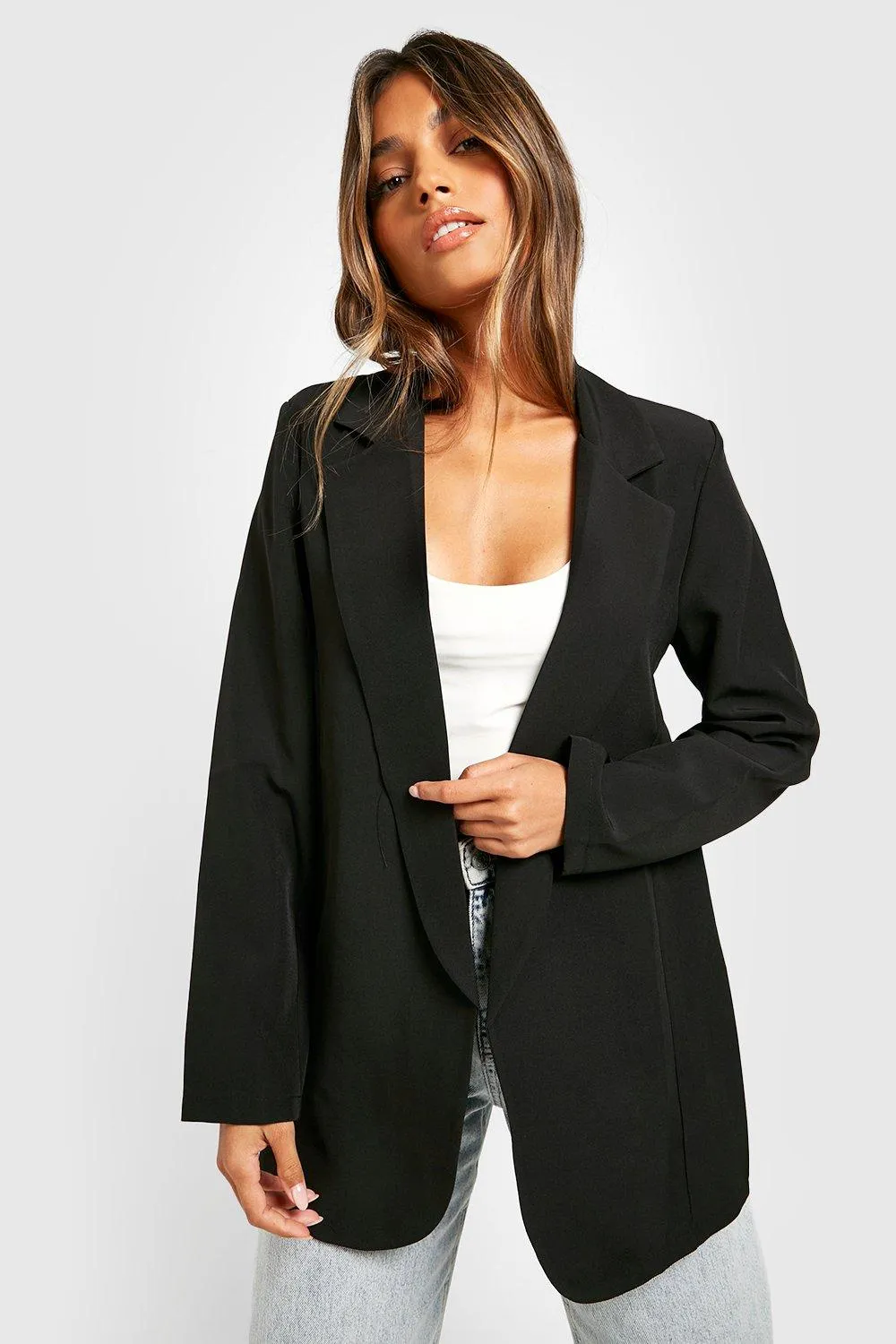 Basic Woven Long Sleeve Relaxed Fit Blazer