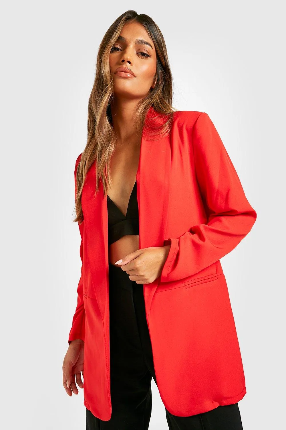 Basic Woven Ruched Sleeve Blazer