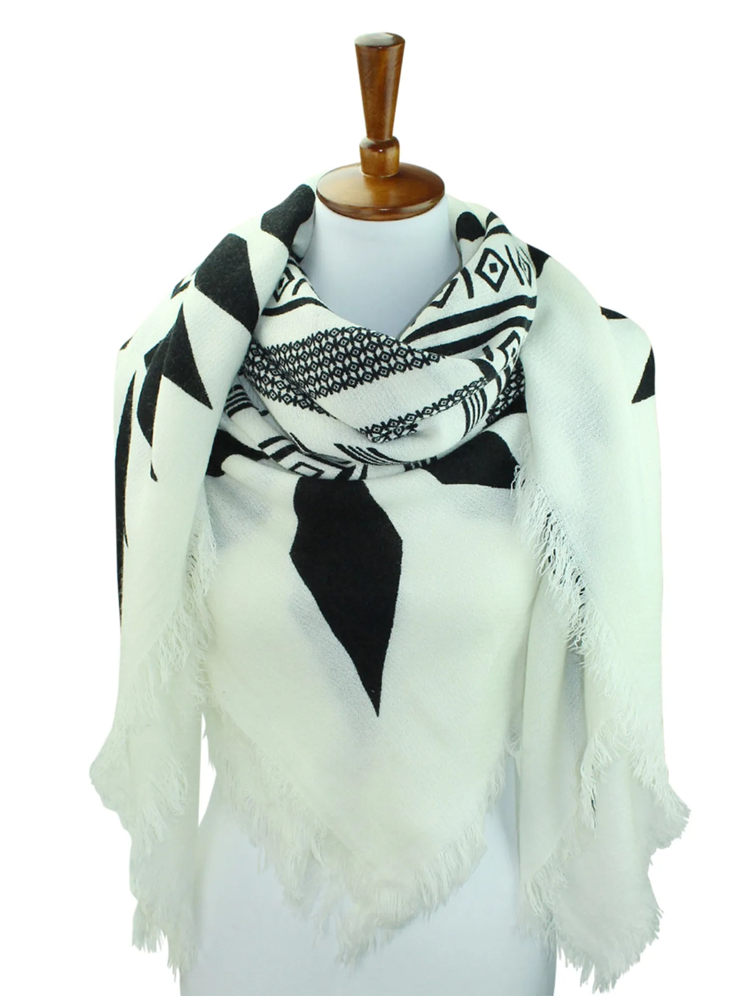 Black & White Tribal Knit Oversized Blanket Scarf Wrap