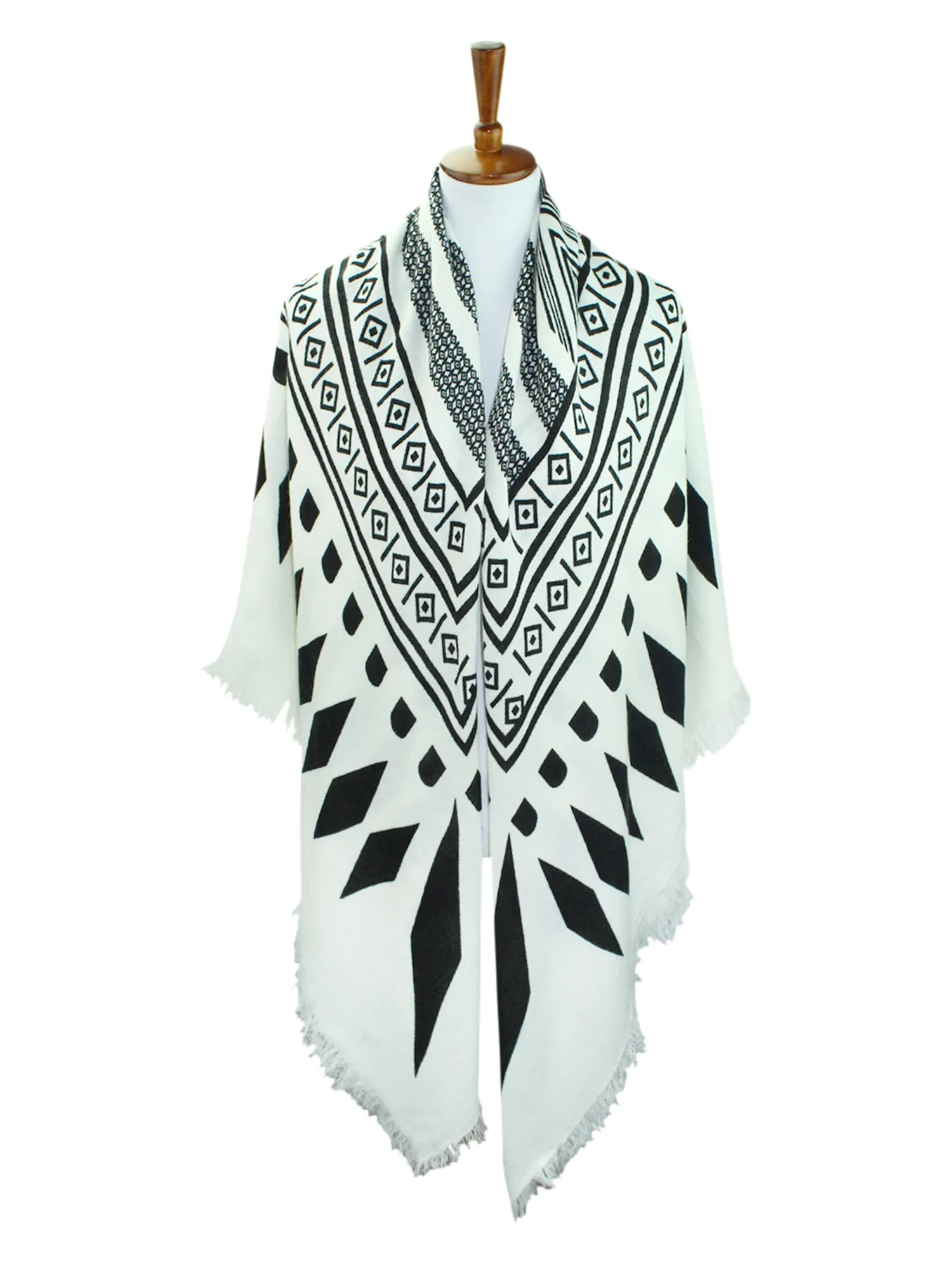 Black & White Tribal Knit Oversized Blanket Scarf Wrap