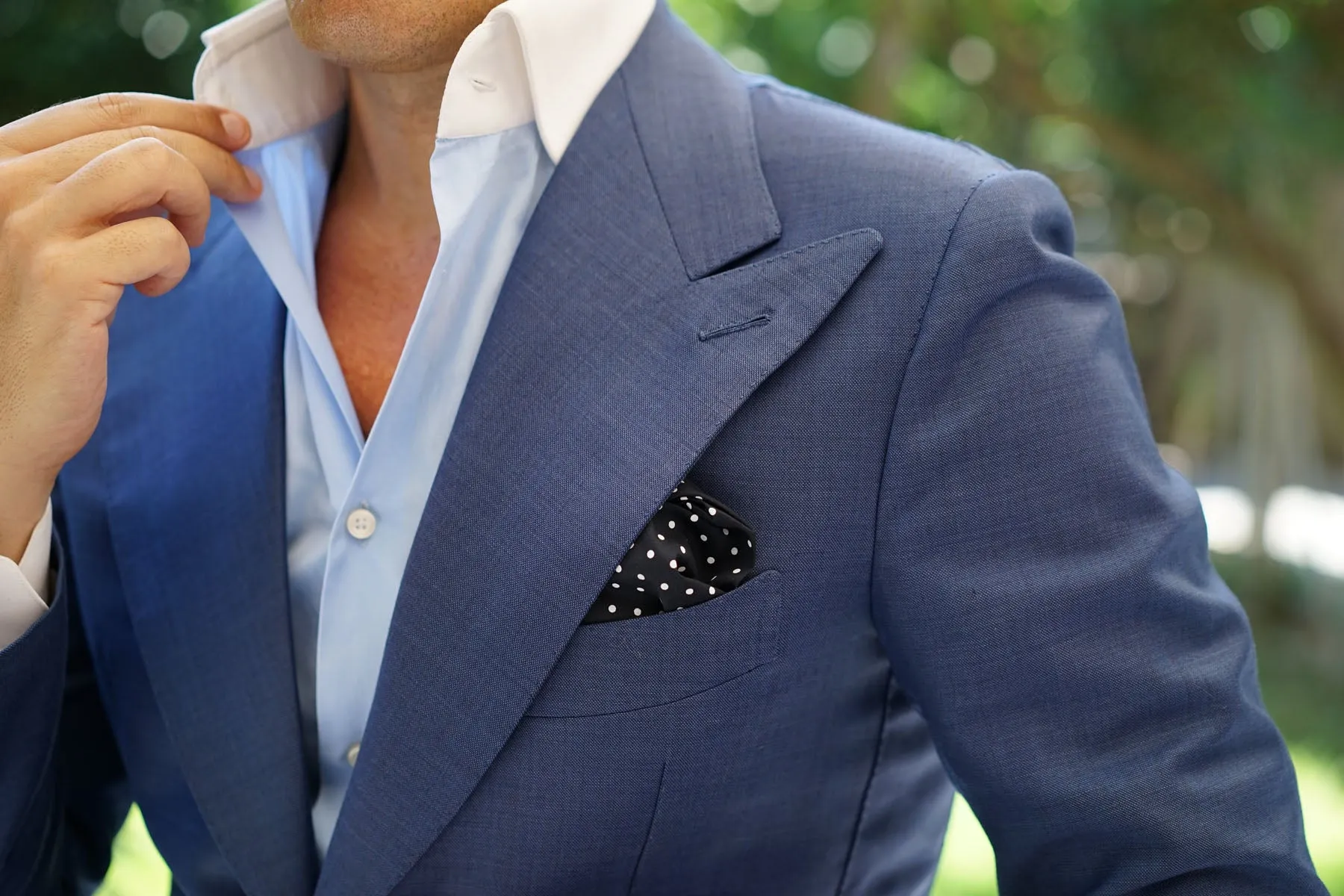 Black Cotton with Mini White Polka Dots Pocket Square