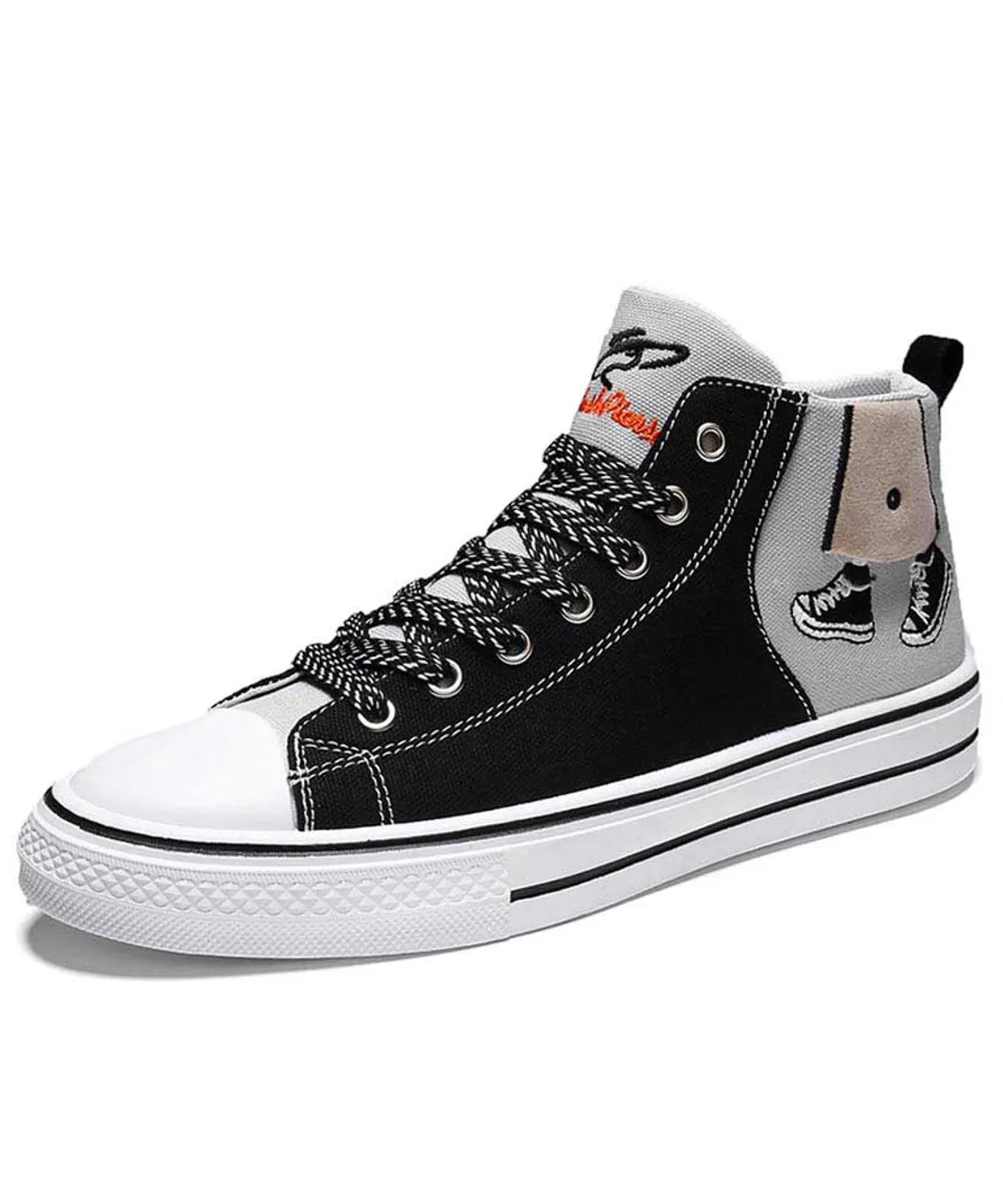 Black grey canvas walking pattern shoe sneaker boot