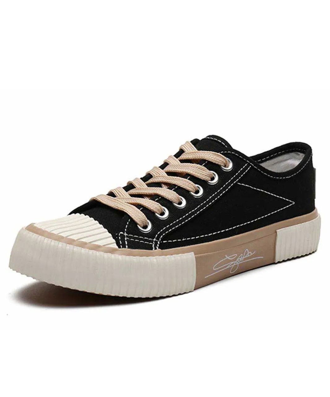 Black signature print lace up canvas shoe sneaker