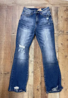 Blue Distressed Flare Jeans