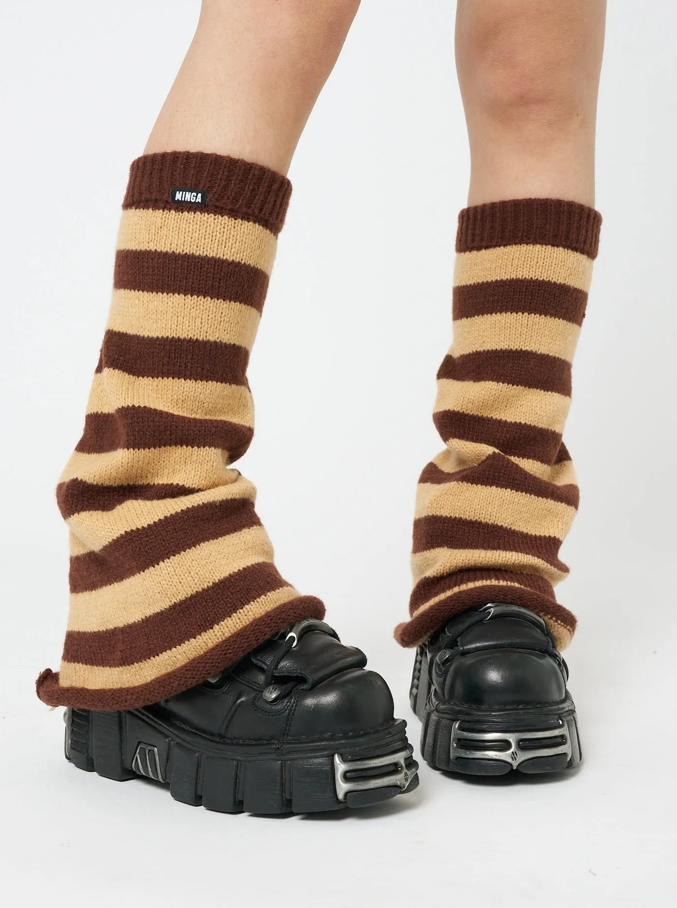 Brown & Honey Striped Flare Leg Warmers