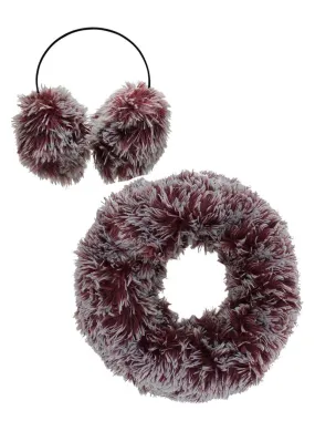 Burgundy Plush Faux Fur Infinity Scarf & Earmuff Set