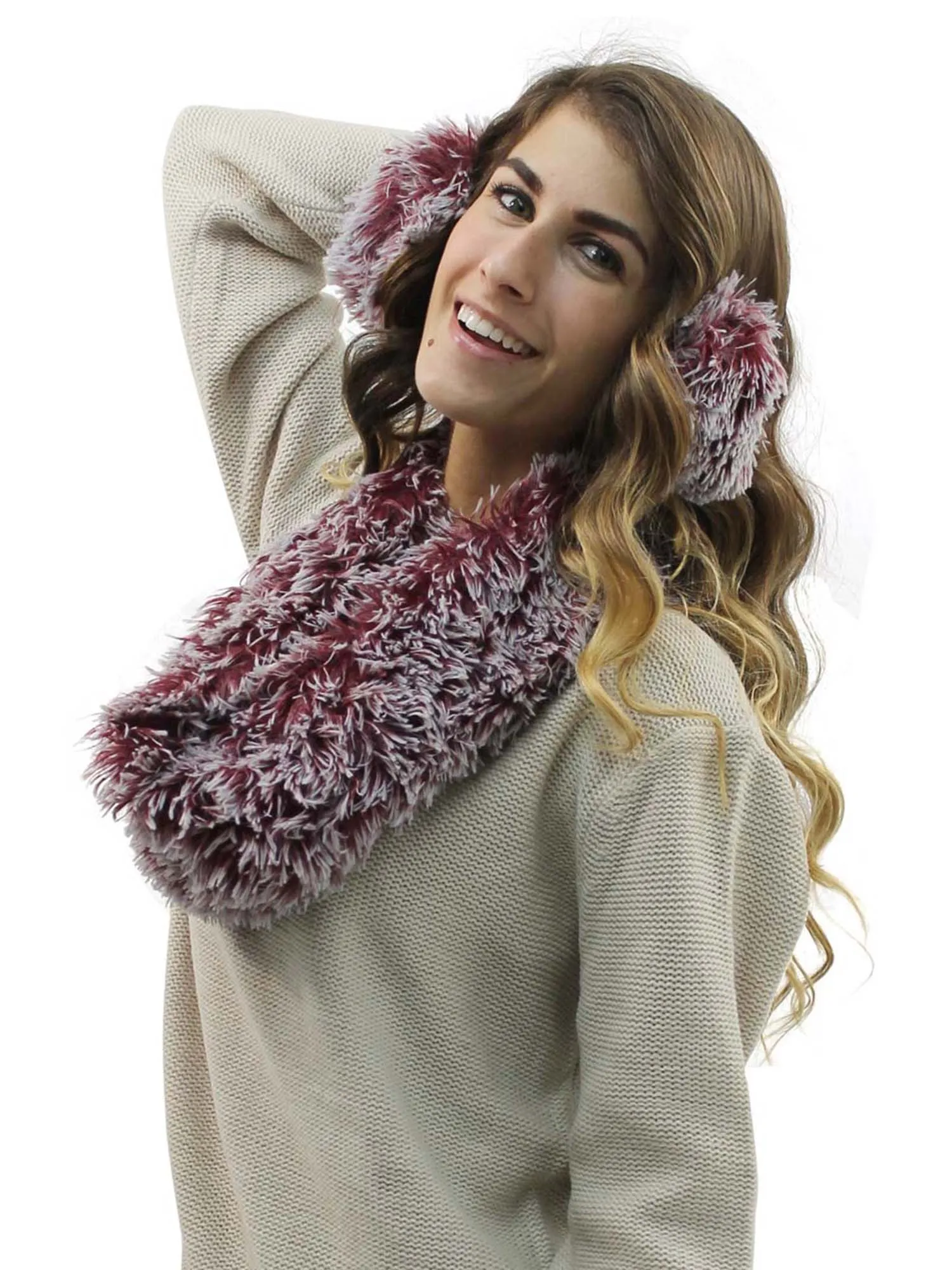 Burgundy Plush Faux Fur Infinity Scarf & Earmuff Set