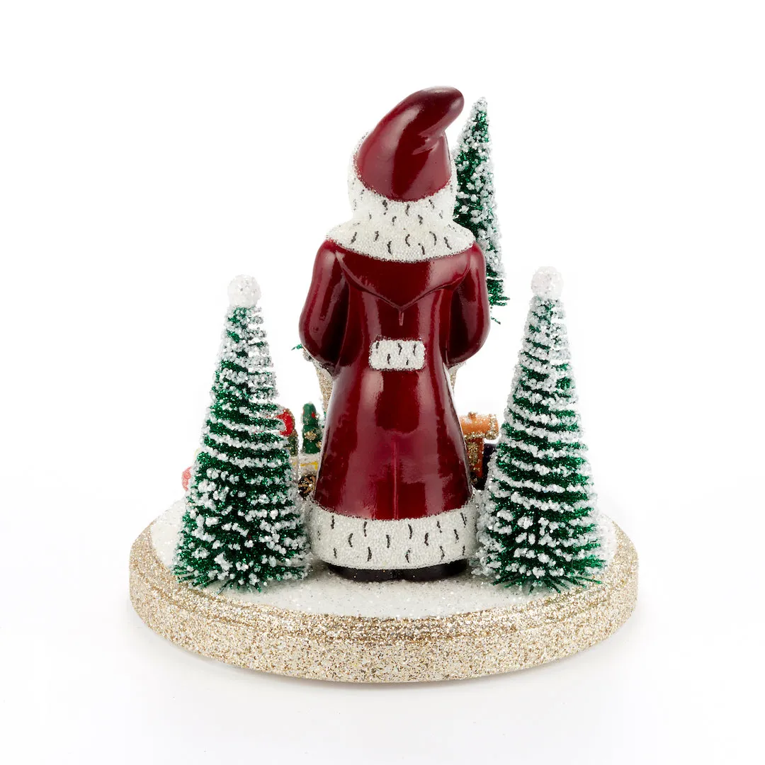 Burgundy Santa with Train & Trees