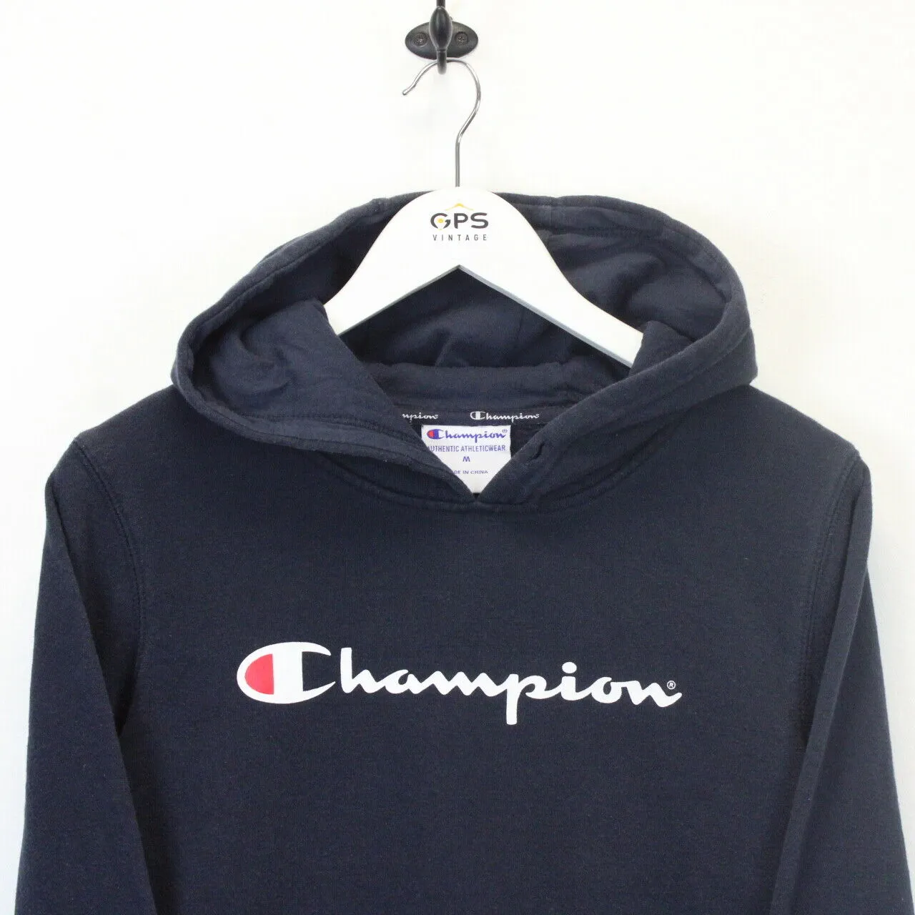 CHAMPION 00s Hoodie Navy Blue | Medium