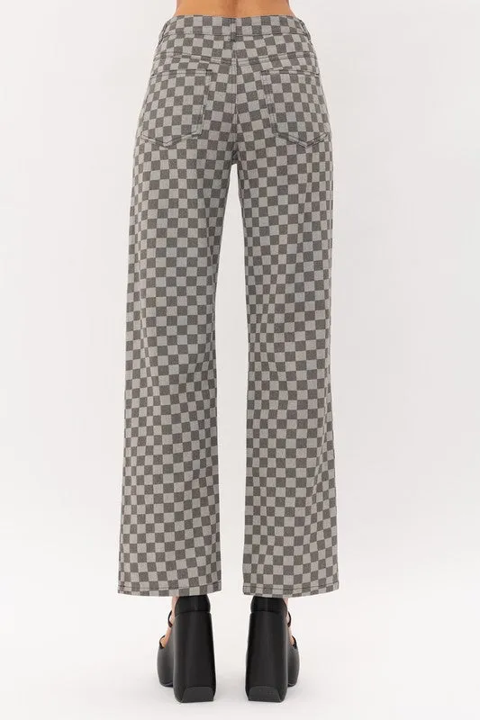 Checkered Straight Leg Jeans