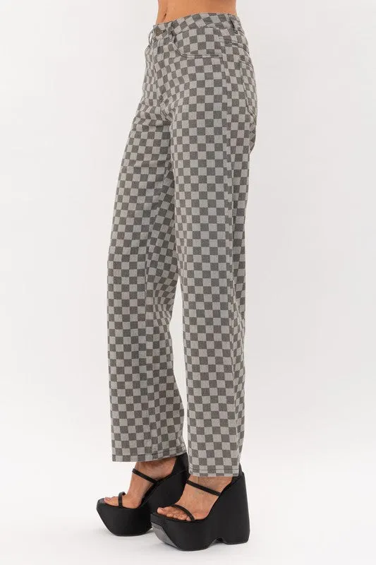 Checkered Straight Leg Jeans