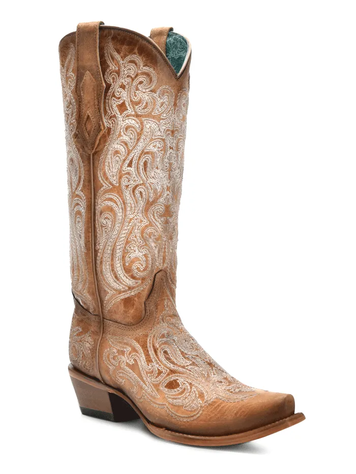 Circle G C4144 Ladies Cowhide Embroidery Boot Natural Camel Tan