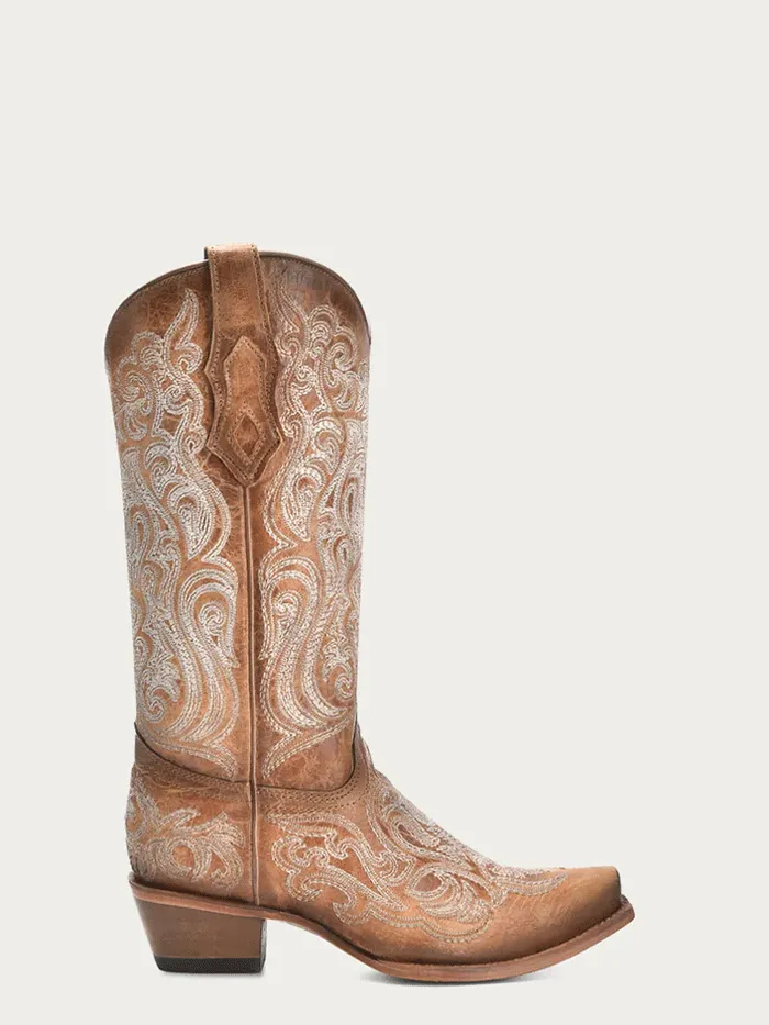 Circle G C4144 Ladies Cowhide Embroidery Boot Natural Camel Tan