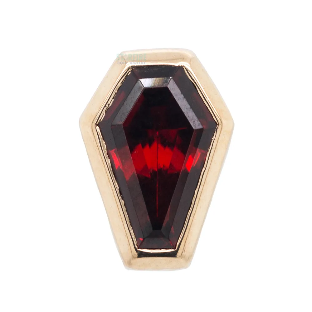 Coffin Threaded End in Gold with Garnet