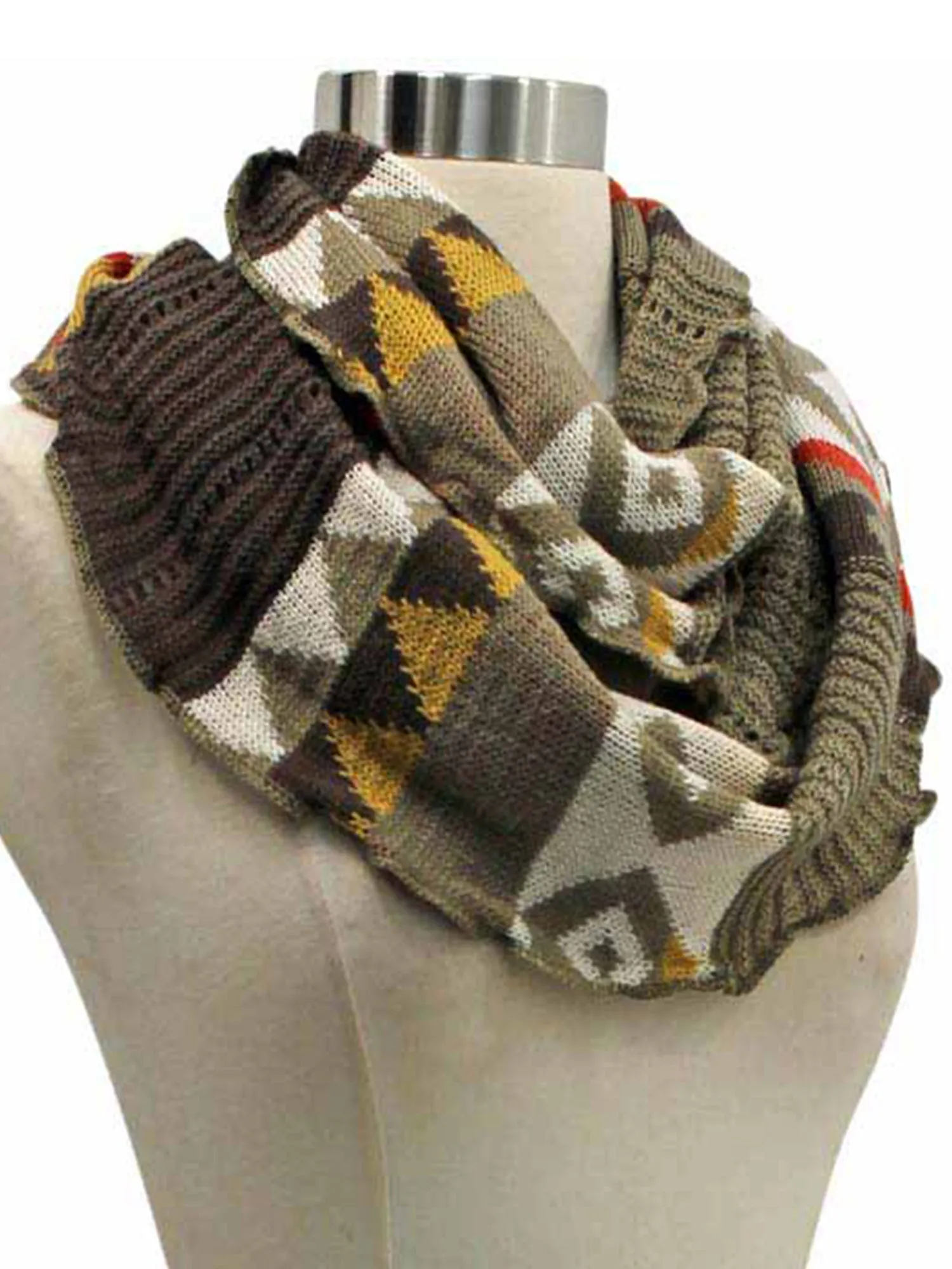 Colorful Knit Ring Infinity Scarf With Ruffled Edge