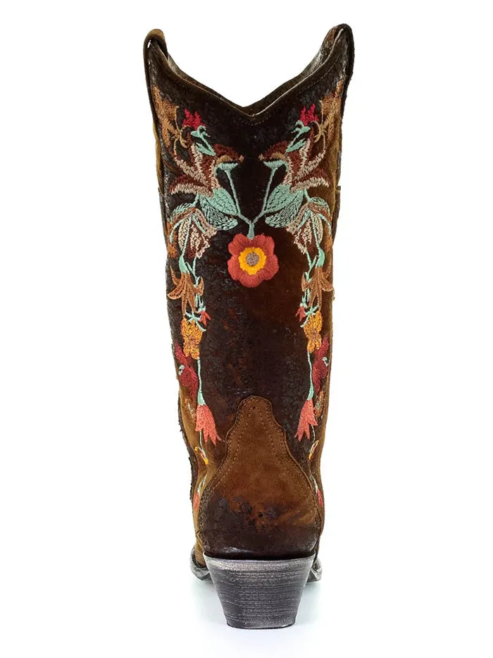 Corral A3597 Ladies Western Lamb Floral Embroidery Snip Toe Boot Chocolate