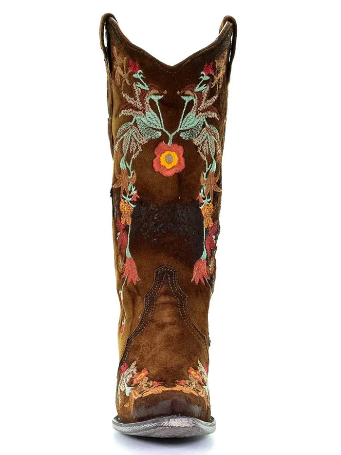 Corral A3597 Ladies Western Lamb Floral Embroidery Snip Toe Boot Chocolate