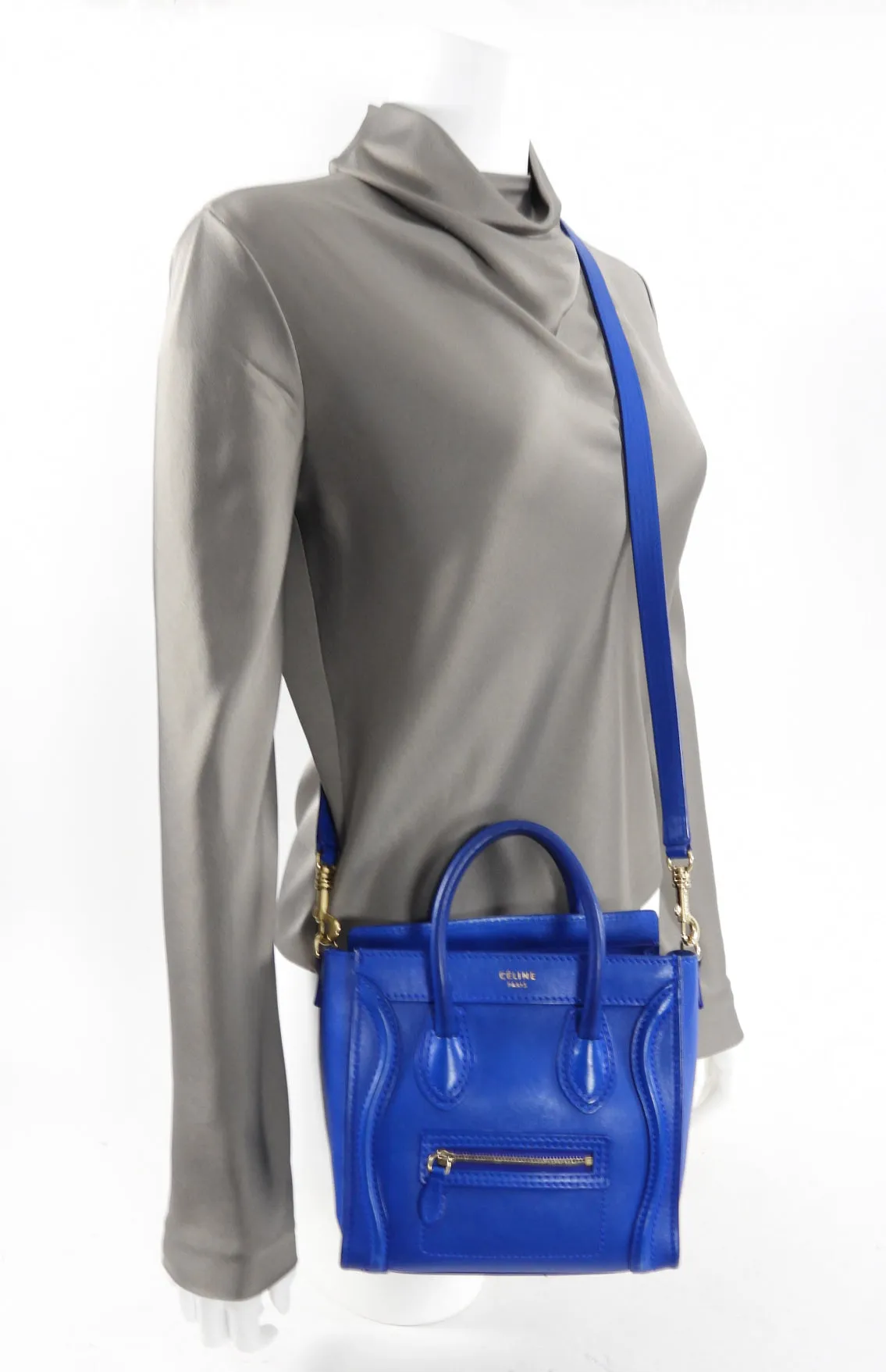 Céline Blue Leather Nano Luggage Tote Crossbody Bag