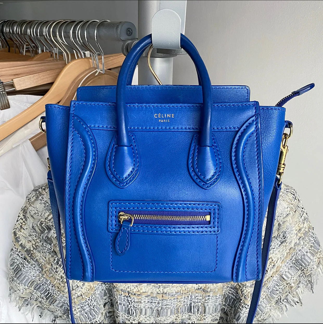 Céline Blue Leather Nano Luggage Tote Crossbody Bag