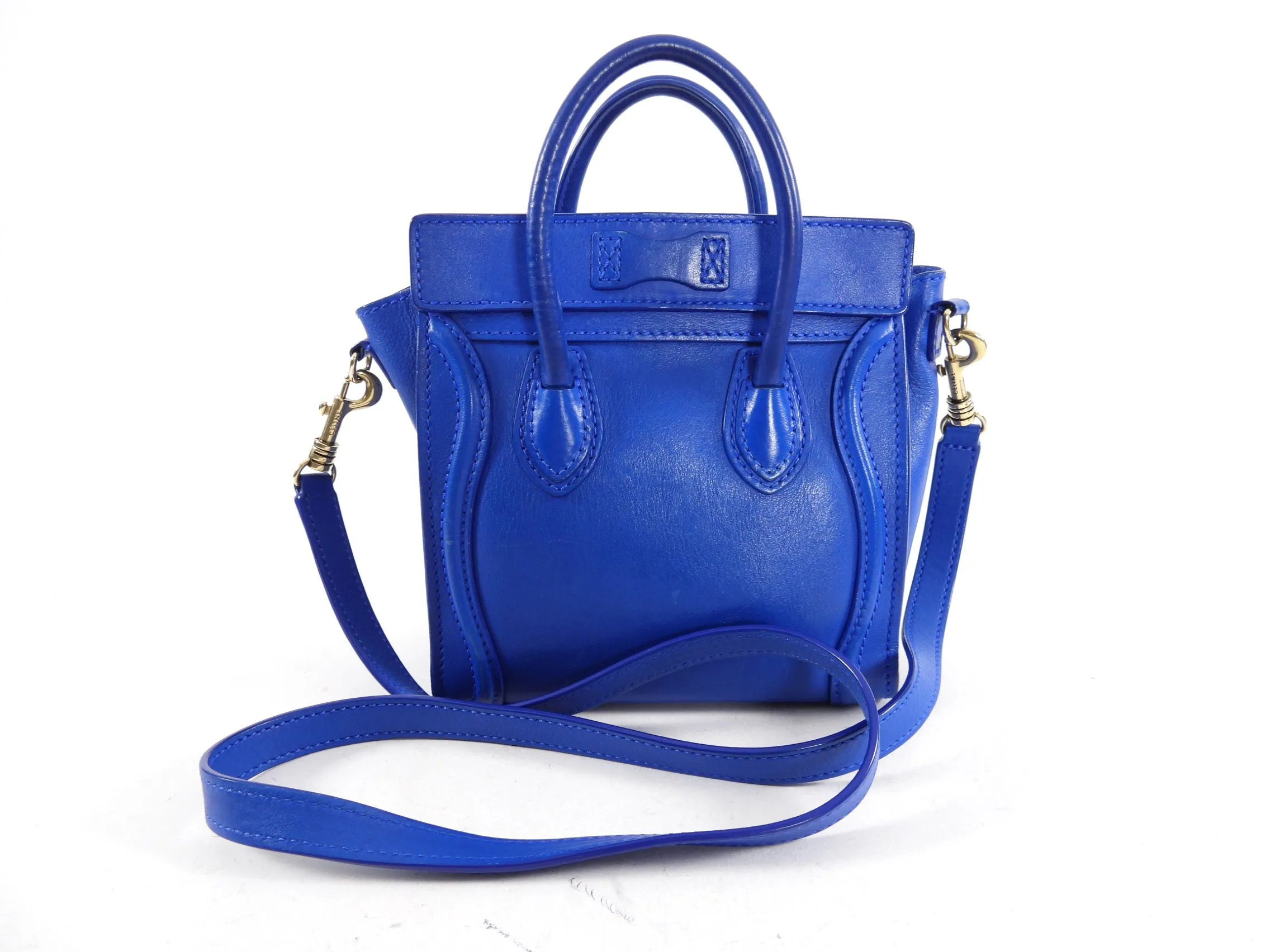 Céline Blue Leather Nano Luggage Tote Crossbody Bag