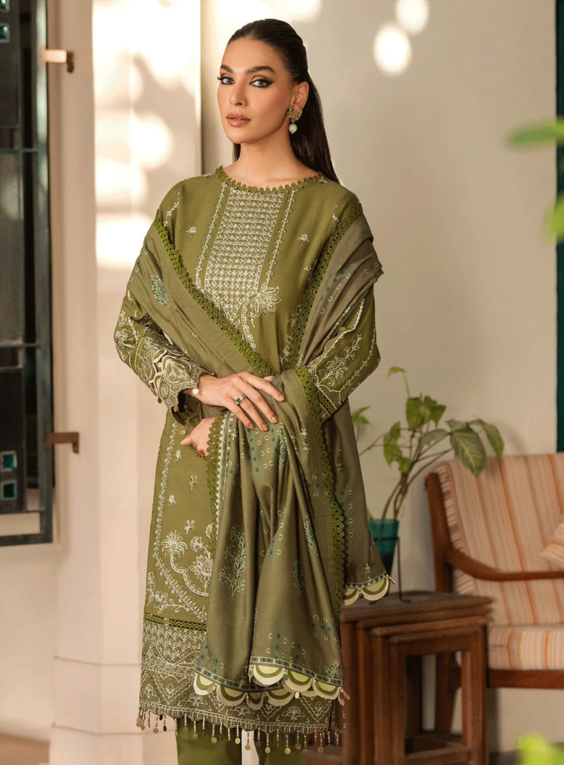 Dastoor By Farasha Embroidered Khaddar Unstitched 3 Piece Suit - 7 VIRSA