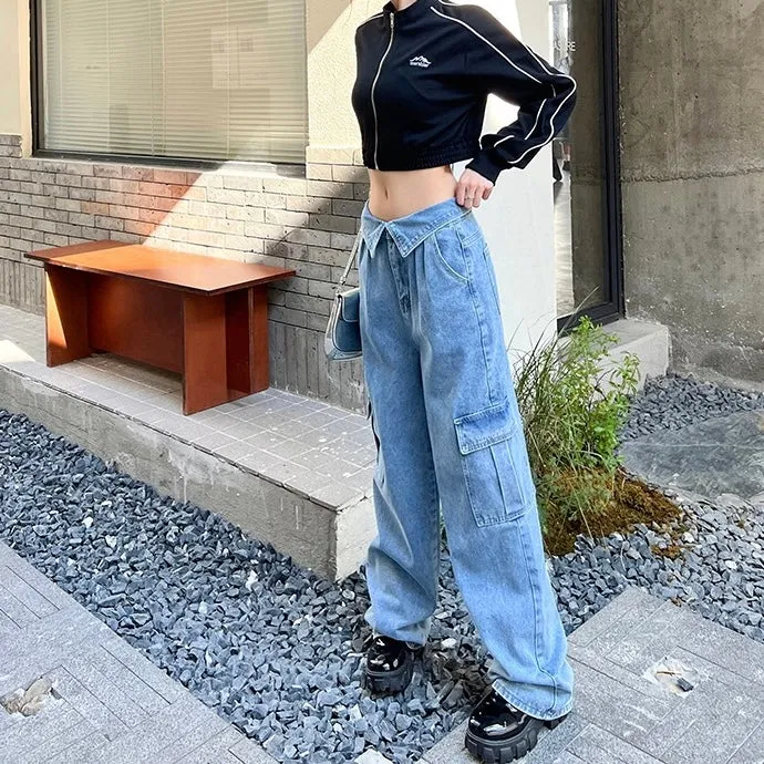 Denim Waist Flap Jeans