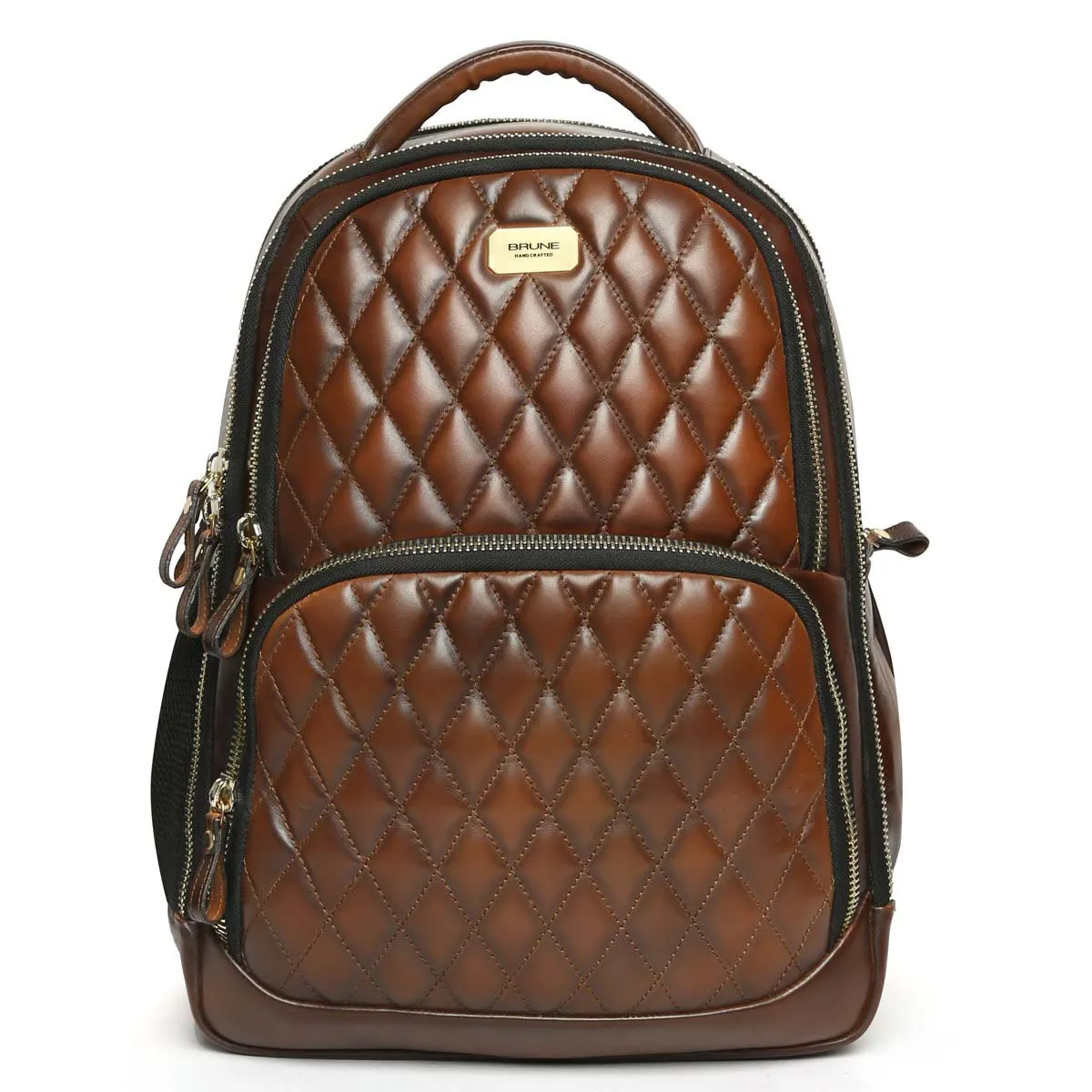 Diamond Stitched Backpack in Dark Brown Leather By Brune & Bareskin