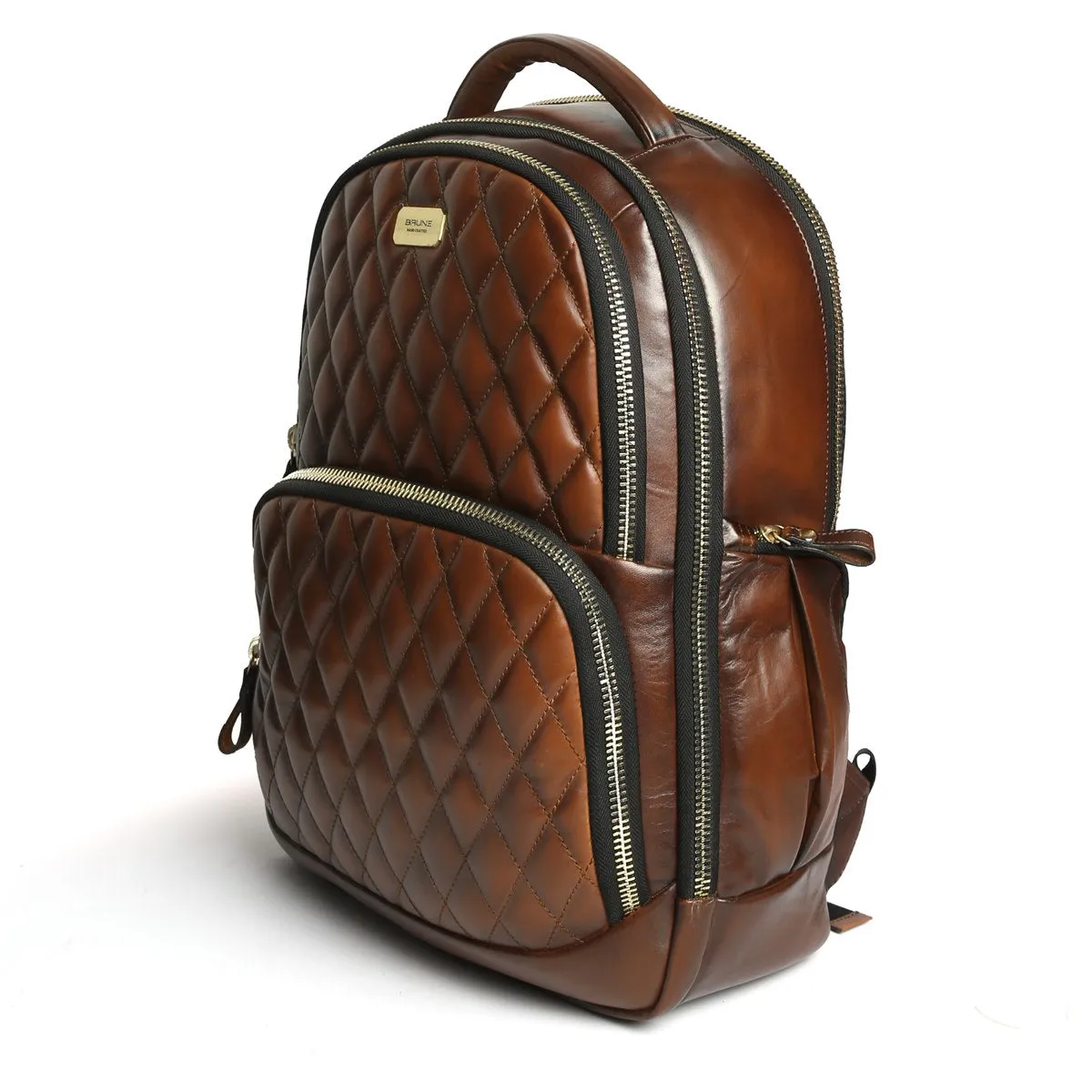 Diamond Stitched Backpack in Dark Brown Leather By Brune & Bareskin