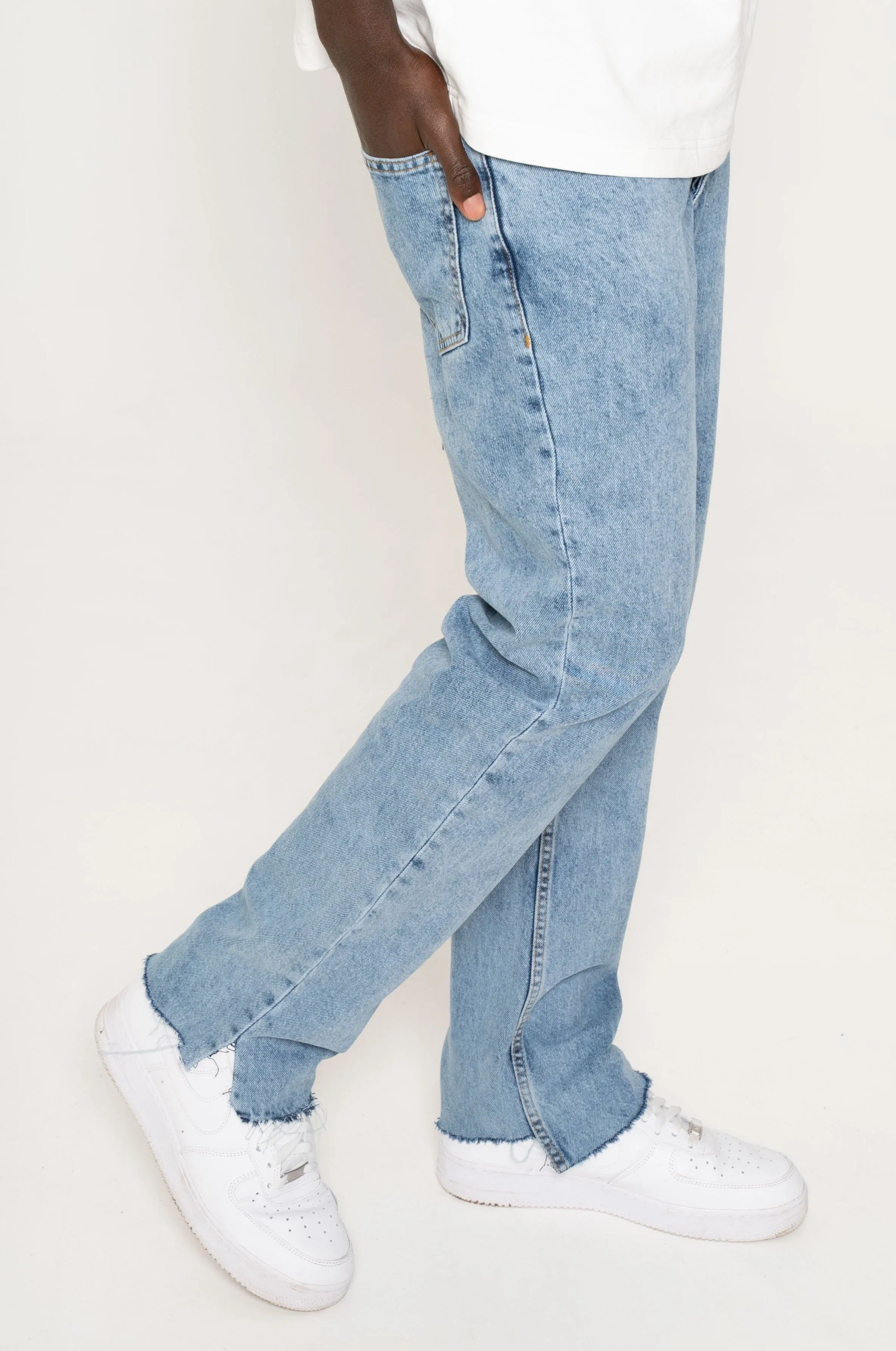 DISTRESSED ANKLE JEANS BLUE