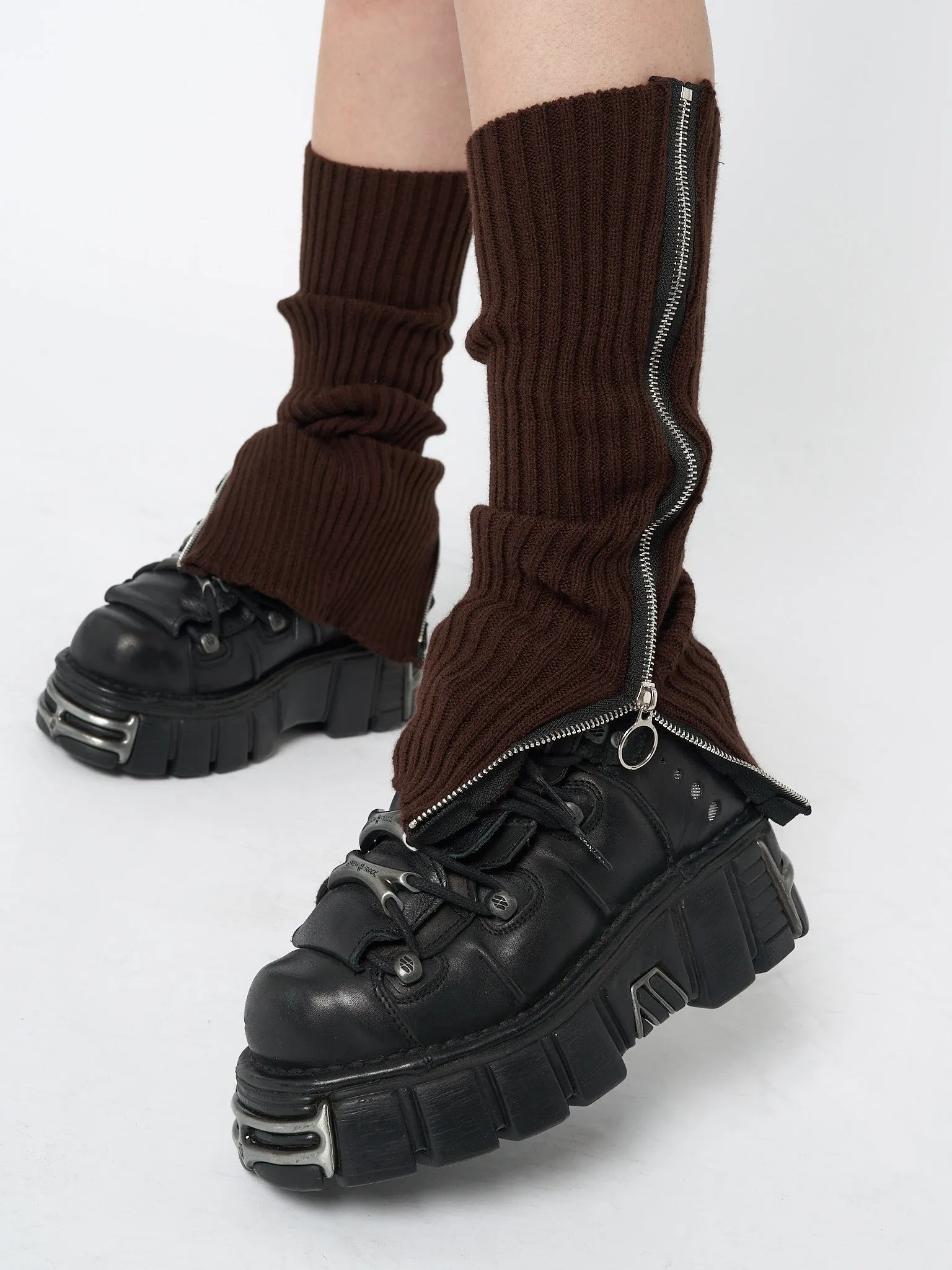 Downtown Brown Zip Up Leg Warmers