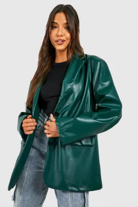 Faux Leather Double Breasted Blazer