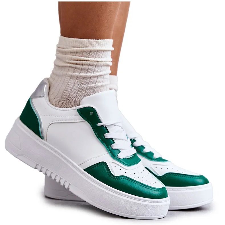 FB2 Women's Low Sport Shoes On The Platform White and Green Kyllie