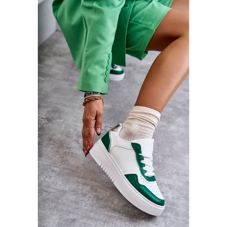 FB2 Women's Low Sport Shoes On The Platform White and Green Kyllie