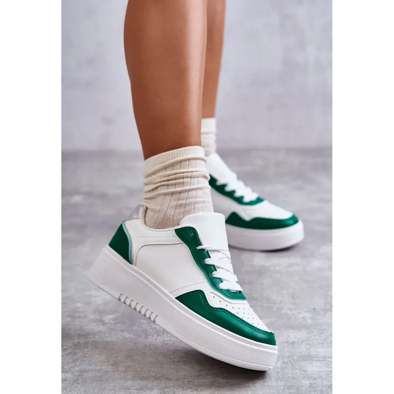 FB2 Women's Low Sport Shoes On The Platform White and Green Kyllie