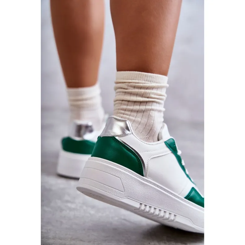 FB2 Women's Low Sport Shoes On The Platform White and Green Kyllie