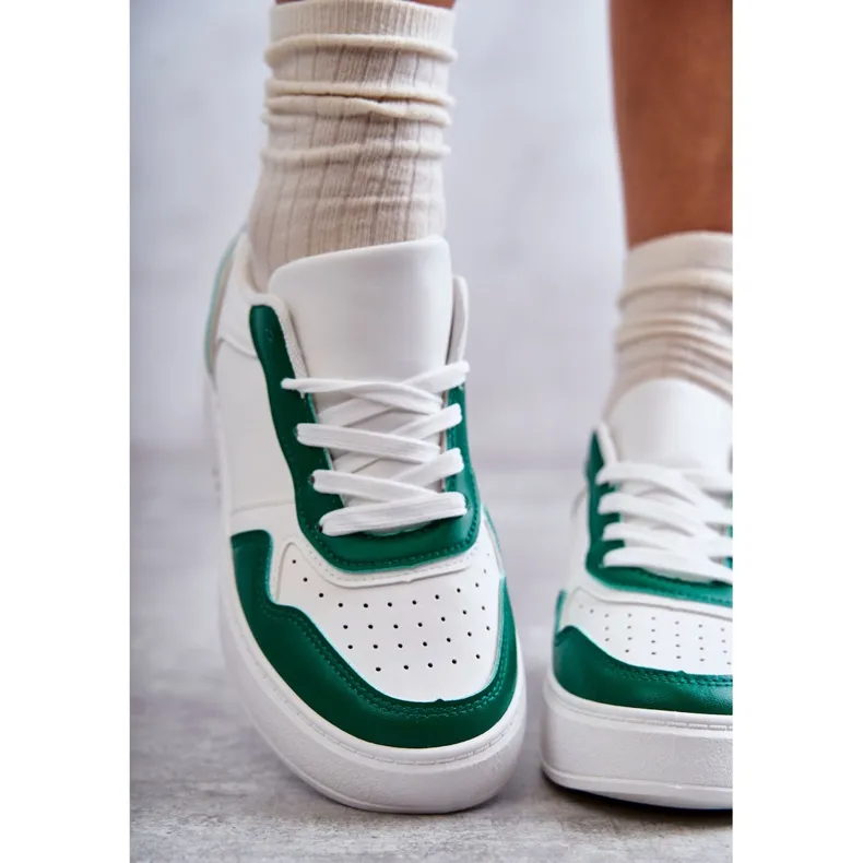 FB2 Women's Low Sport Shoes On The Platform White and Green Kyllie