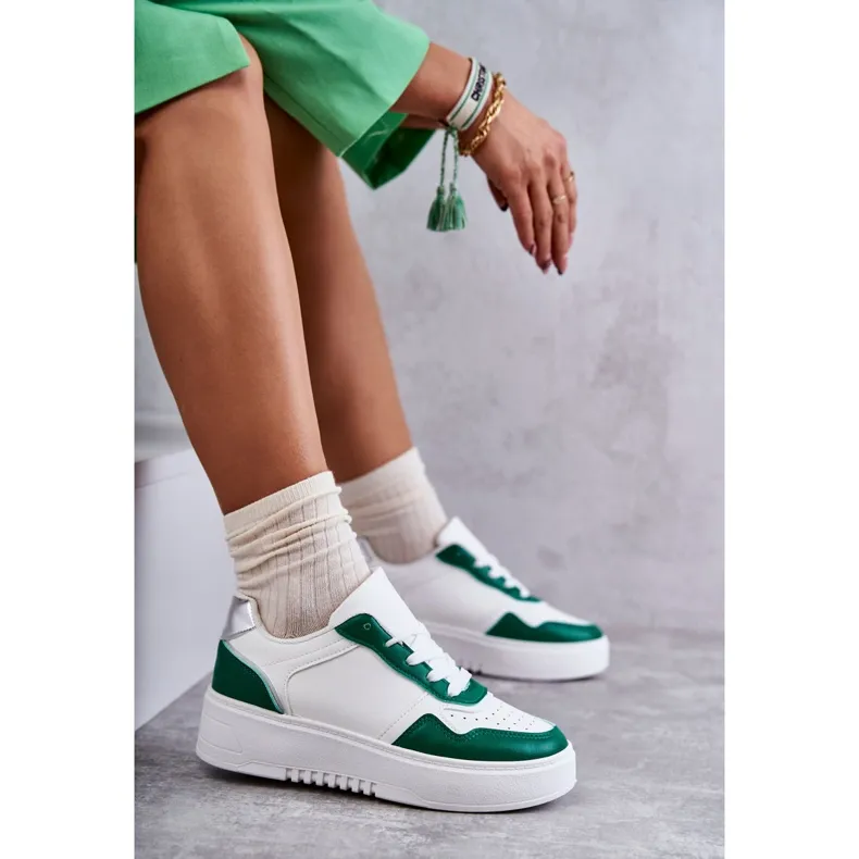 FB2 Women's Low Sport Shoes On The Platform White and Green Kyllie