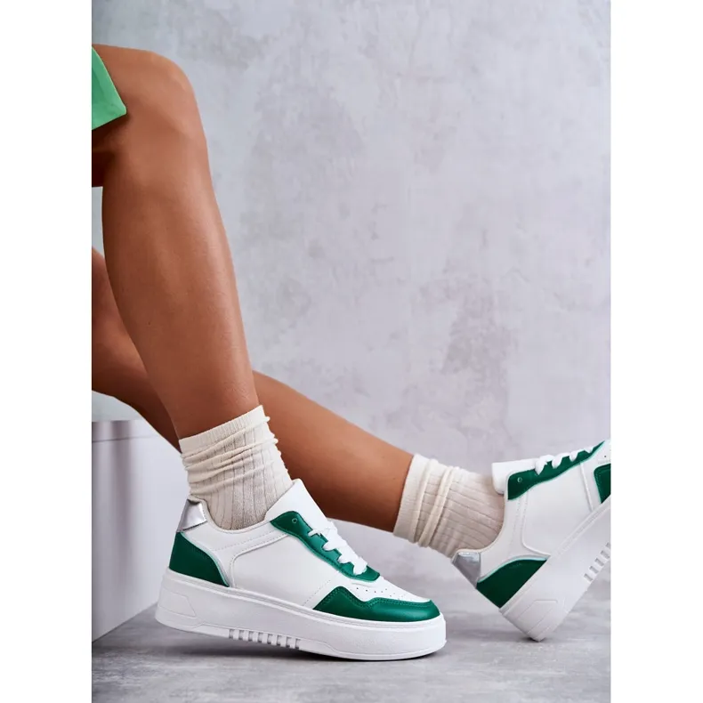 FB2 Women's Low Sport Shoes On The Platform White and Green Kyllie